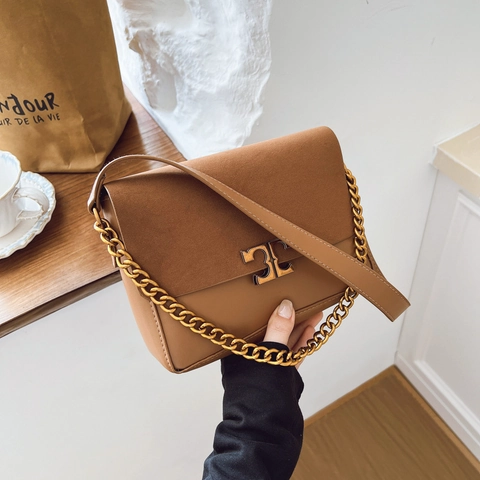 Borsa A Tracolla Vintage Donna Pelle PU Camoscio Patchwork Patta Catena Borsa Sottobraccio Retro Chic