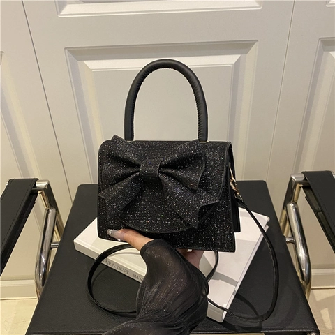 Sac de Soirée Élégant pour Femmes Grand Nœud Paillettes Sac à Main Petit Sac à Bandoulière pour Mariage Fête Événement Formel