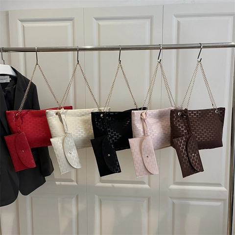 Women Shoulder Tote Bag PU Leather Large Capacity Letter Monogram Fashion Handbag With Chain Strap And Small Pouch