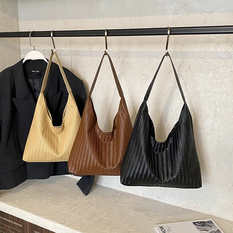Hobo Tasche Mit Großer Kapazität Gewebtes PU Leder Retro Einfache Schultertasche Für Damen Pendeln