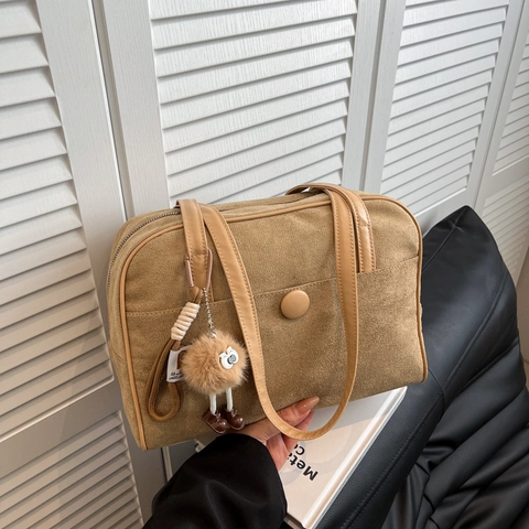Sac à Épaule Vintage en Suédine Grande Capacité Style Maillard Porte-documents sous le bras Tote Bag pour Femmes Quotidien