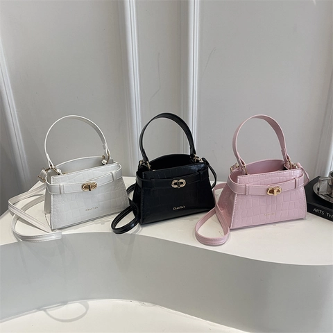 Petit Sac à Bandoulière Carré pour Femme Avec Texture Crocodile Cuir PU Serrure Métallique Dorée Sac à Main Mode pour Sortie