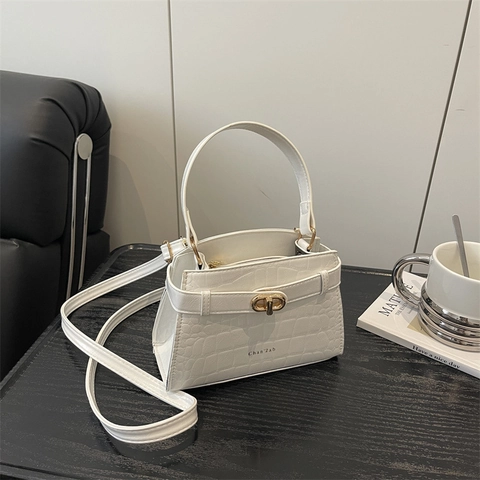 Elegant Crocodile Pattern PU Leather Handbag Women Chic Shoulder Crossbody Bag With Top Handle And Twist Lock