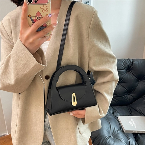 Women Mini Crossbody Bag PU Leather Small Square Handbag With Metal Lock And Integrated Handle Adjustable Strap Solid Color
