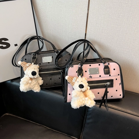 Borsa A Spalla In Pelle PU Con Stampa A Pois E Fiocchi Donna Grande Capacità Borsa Sottobraccio Con Pendente Orsetto