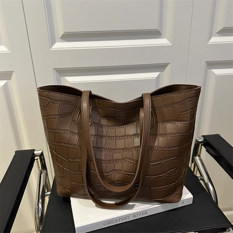 Fashion Crocodile Pattern PU Leather Tote Bag For Women Large Capacity Shoulder Bag Vintage Commuter Top Handle Handbag