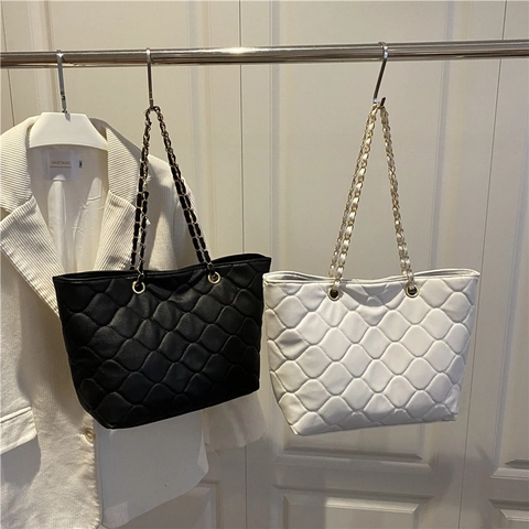Stepptasche Tote Bag PU Leder Rautenmuster Kette Schultergurt Große Kapazität Lässige Mode Frauen Unterarm Handtasche