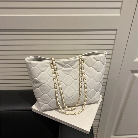 Stepptasche Tote Bag PU Leder Rautenmuster Kette Schultergurt Große Kapazität Lässige Mode Frauen Unterarm Handtasche