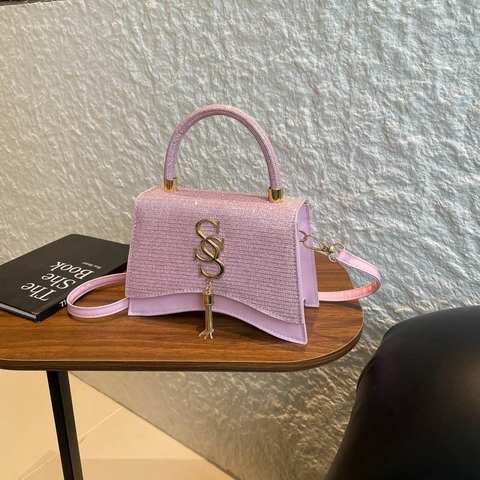 Borsa A Spalla Glitterata Da Donna Borsa A Tracolla In Pelle PU Lucida Con Logo S In Metallo E Nappina Alla Moda Elegante