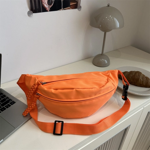 Casual Nylon Waist Chest Bag Large Capacity Crossbody Satchel With Braided Zipper Pull Adjustable Strap For Women Sport