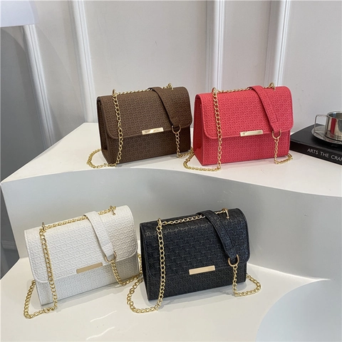 Borsa A Tracolla Da Donna Trama Intrecciata Pelle PU Piccola Borsa A Spalla Quadrata Con Catena In Metallo Dorato Elegante