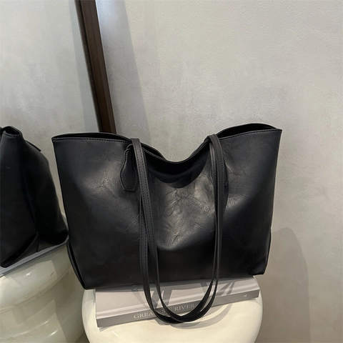 Bolso Tote de Cuero PU Vintage para Mujer Gran Capacidad Bolso de Hombro Simple de Viaje Axilas Bolso de Mano Oficina Bolsa Diaria