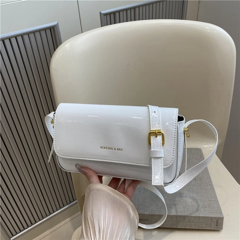 Borsa A Spalla In Vernice Per Donna Moda Semplice Patta Borsa A Tracolla Con Tracolla Regolabile Borsa Versatile