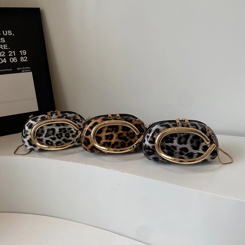 Leopardenmuster Umhängetasche PU Leder Mit Gold Metallgriff Und Kette Schicke Modische Handtasche Für Damen