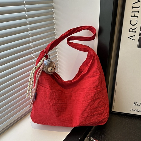 Borsa A Tracolla Grande Da Donna In Nylon Texture Stropicciata Casual Hobo Tote Per Viaggi Borsa Leggera