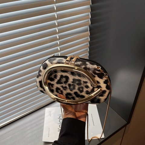 Leopardenmuster Umhängetasche PU Leder Mit Gold Metallgriff Und Kette Schicke Modische Handtasche Für Damen
