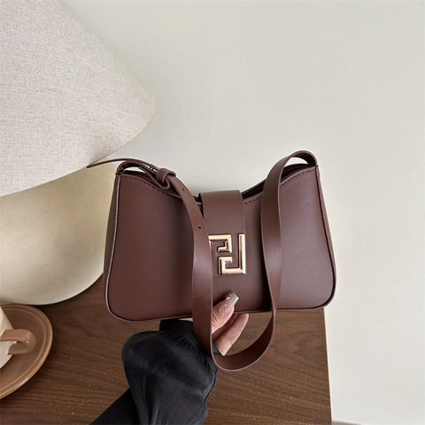 Bolso de Axila de Color Sólido Vintage para Mujer Moda Minimalista Bolso de Hombro Baguette Con Correa Ajustable Bolso de Mano de Cuero PU