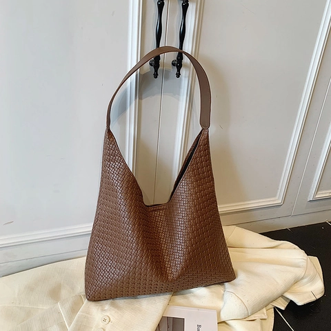 Große Gewebte PU Leder Schultertasche Und Kleiner Beutel Für Damen Vintage Hobo Tote Alltag Pendeln Minimalistisch