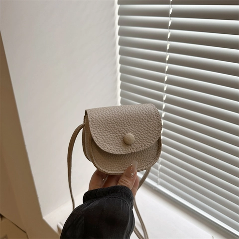 Mini Crossbody Bag Lychee Texture PU Leather Flap Button Shoulder Purse Minimalist Saddle Shape For Women Casual