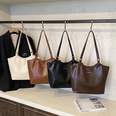 Women Large Capacity Tote Bag Soft PU Leather High Texture Shoulder Handbag Fashion Solid Color Daily Commute