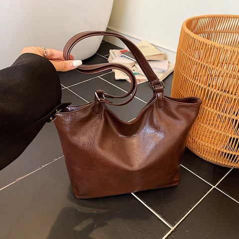 Women Large Capacity Tote Bag Soft PU Leather High Texture Shoulder Handbag Fashion Solid Color Daily Commute