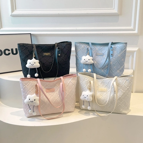 Sac Fourre-Tout Pour Femme Grande Capacité Cuir PU Matelassé Motif À Losanges Sac À Épaule Trajet Quotidien Avec Charme Nuage