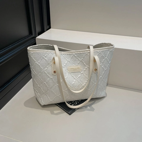 Sac Fourre-Tout Pour Femme Grande Capacité Cuir PU Matelassé Motif À Losanges Sac À Épaule Trajet Quotidien Avec Charme Nuage