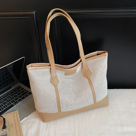Grande Borsa Tote In Tela E Pelle PU Splicing Colore A Contrasto Pendolare Ufficio Borsa A Mano A Tracolla Per Donna