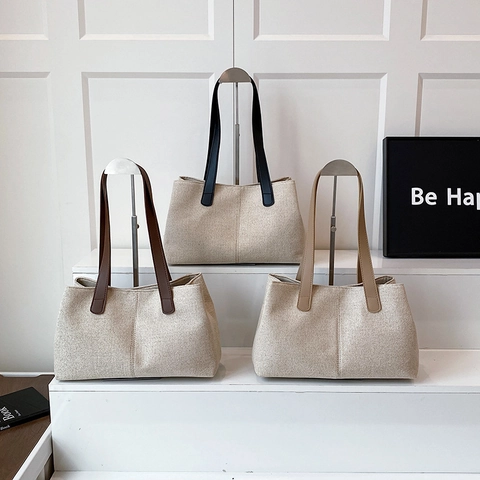 Vintage Women Tote Bag Composite Cloth Canvas Texture Large Capacity Commuter Casual Shoulder Bag Magnetic Closure