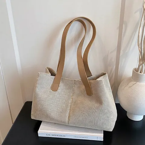 Vintage Women Tote Bag Composite Cloth Canvas Texture Large Capacity Commuter Casual Shoulder Bag Magnetic Closure