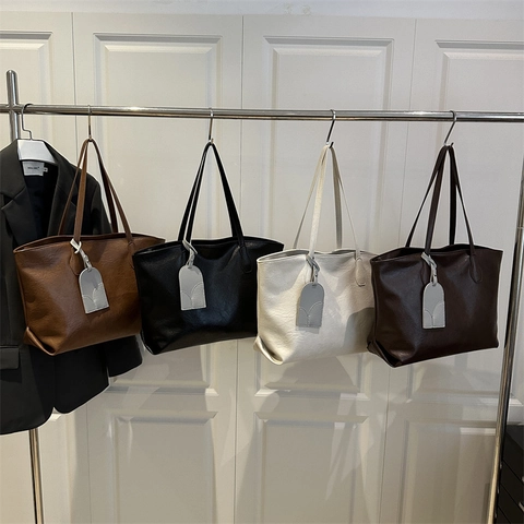 Borsa Tote Grande Da Donna Elegante Pelle PU Minimalista Pendolare Borsa A Tralla Sotto L'ascella Stile Vintage Morbida