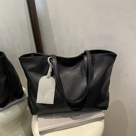 Bolso Tote de Cuero PU Minimalista de Gran Capacidad para Mujer Moda Viaje Bolso de Hombro Bolso de Axila Color Sólido Elegante Oficina Dama Bolso