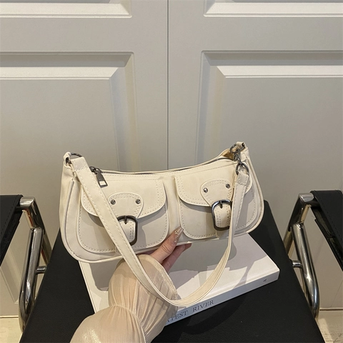Vintage Underarm Shoulder Bag For Women Faux Suede PU Leather Leopard Print Double Pockets Buckle Retro Commuter Hobo