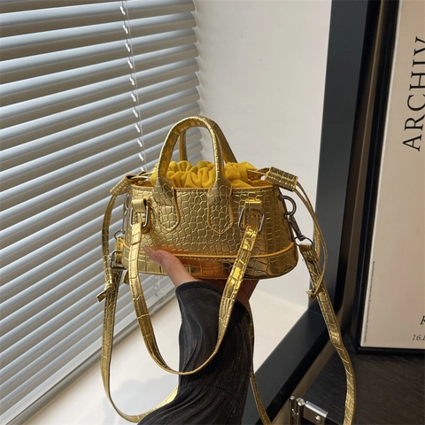 Trendy Dames Mini Handtas Met Krokodillenpatroon Stijlvolle PU Leren Crossbody Tas Met Binnentas Met Trekkoord Enkele Band