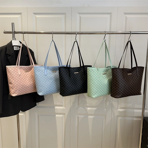 Damen Mode Tote Bag Große Kapazität M Buchstaben Monogramm PU Leder Schulter Handtasche Für Pendeln Casual Reisen Vintage