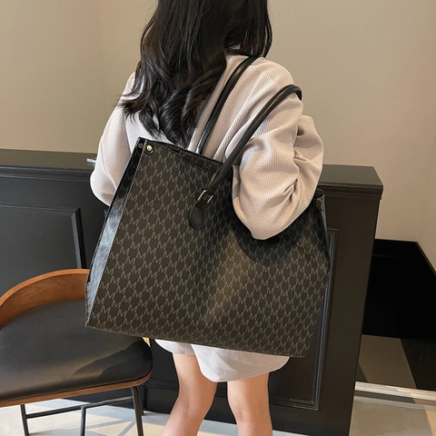 Borsa Tote Capiente Da Donna Stampa Monogramma Pelle PU Borsa A Spalla Chic Versatile Design Semplice