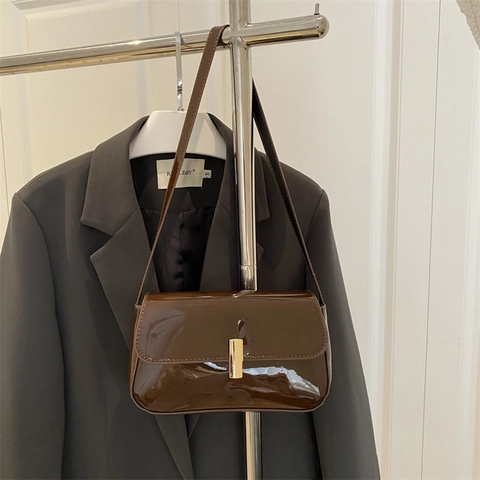 Borsa Sottobraccio Da Donna In Vernice Lucida Borsa A Spalla Retrò Con Chiusura In Metallo Piccola Borsa Quadrata Versatile