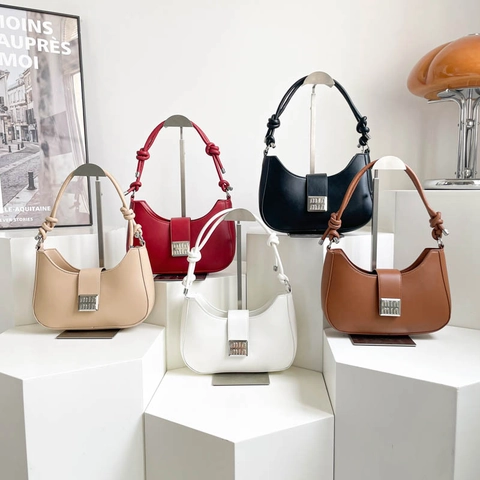 Knotted Strap Hobo Underarm Bag Solid Color PU Leather Silver Buckle Square Flap Shoulder Handbag For Women