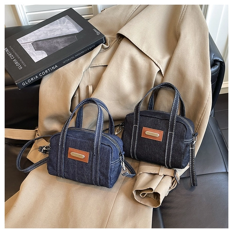 Miniborsa A Tracolla In Denim Vintage Cuciture A Contrasto Cuscino Borsa A Spalla Per Donna Casual Versatile Tracolla Regolabile