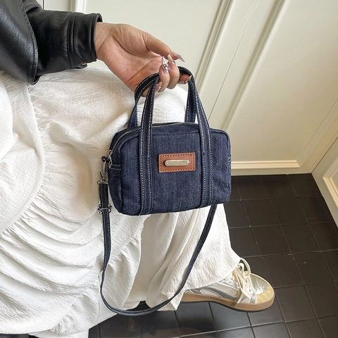 Miniborsa A Tracolla In Denim Vintage Cuciture A Contrasto Cuscino Borsa A Spalla Per Donna Casual Versatile Tracolla Regolabile