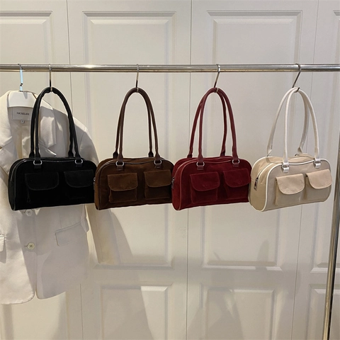 Borsa a Spalla in Pelle Sintetica Smerigliata Vintage per Donna Borsa Sottobraccio Retrò Con Tasche Frontali Borsa da Pendolare Elegante