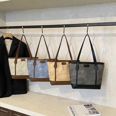 Vintage Γυναικεία Τσάντα Tote PU Δέρμα Μεγάλης Χωρητικότητας Patchwork Τσάντα Ώμου Για Καθημερινή Μετακίνηση
