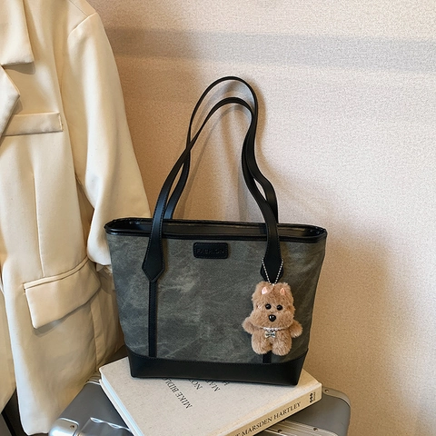 Vintage Γυναικεία Τσάντα Tote PU Δέρμα Μεγάλης Χωρητικότητας Patchwork Τσάντα Ώμου Για Καθημερινή Μετακίνηση
