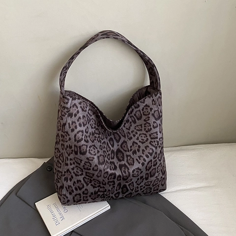 Luipaardprint Suède Tote Tas Grote Capaciteit Retro Schoudertas Koreaanse Stijl Voor Dames