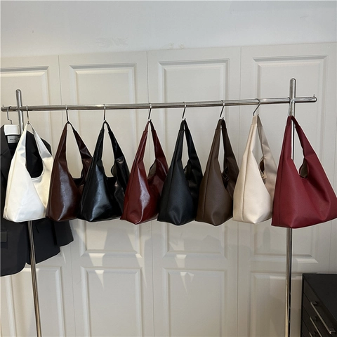 Bolso de Hombro de Cuero PU de Gran Capacidad para Mujer Bolso Tote Hobo Minimalista Elegante Bolso de Mano de Color Sólido
