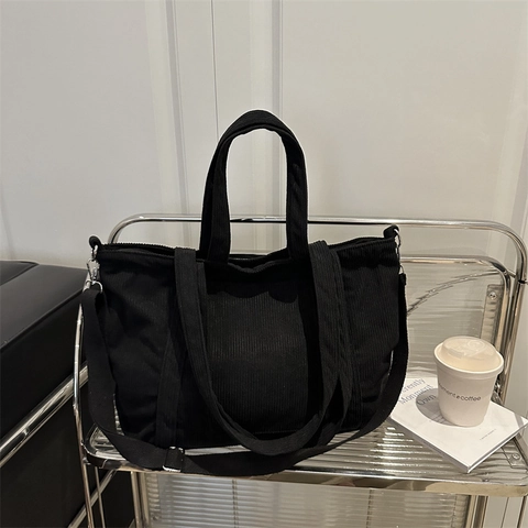 Cord Einkaufstasche Große Kapazität Schulter Handtasche Umhängetasche Retro Casual Damen Handtasche Mit Vortasche