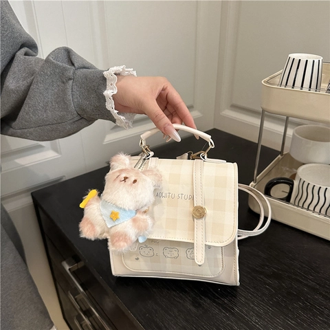 Mini Backpack Handbag Multi-Way Crossbody Bag PU Leather Plaid Pattern Square Flap Sweet Fashion For Women Girls