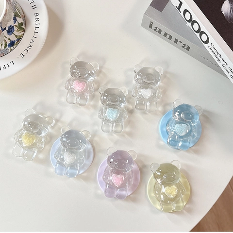 Kawaii 3D Cartoon Bär Handyhalter Transparentes Harz Herz Dekor Magnetisch Zusammenklappbar Teleskop Griptok Ständer
