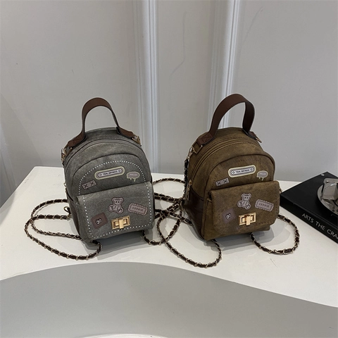 Mini Zaino Borsa A Tracolla Denim Vintage Tela Con Patch Orso Carino Ricamo Tracolla A Catena Borsa Alla Moda