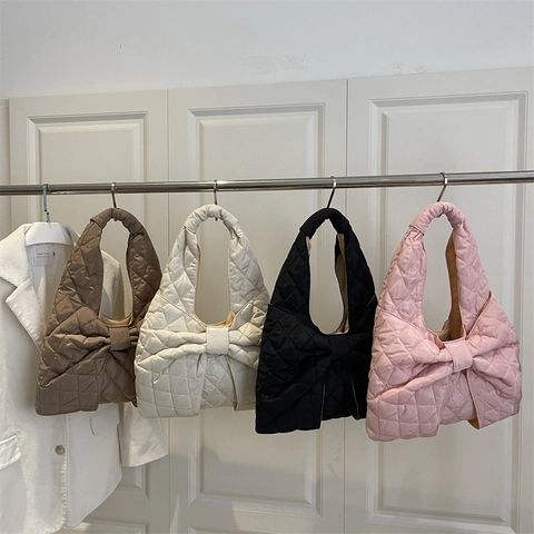 Borsa A Spalla Trapuntata Per Donna Vintage Motivo A Rombi Grande Capacità Con Fiocco Grande Versatile Quotidiana
